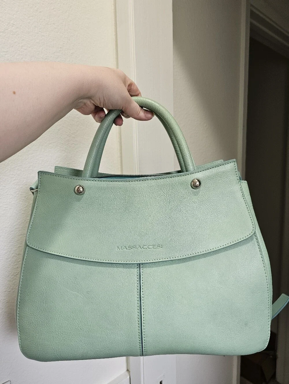 Massaccesi Mint Green Handmade Vachetta Leather Charlotte Satchel GUC